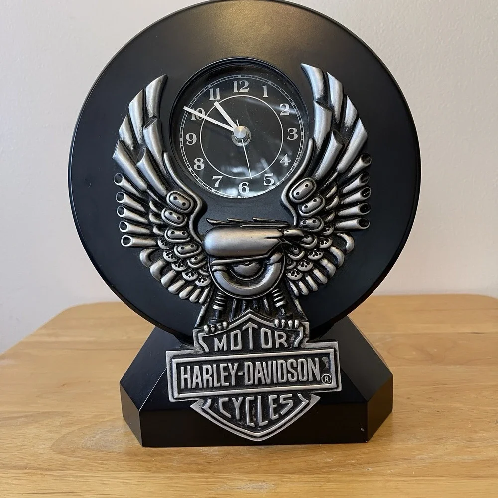 HARLEY DAVIDSON DESK CLOCK BLACK EAGLE FRAME 2003 MANTEL WORKS